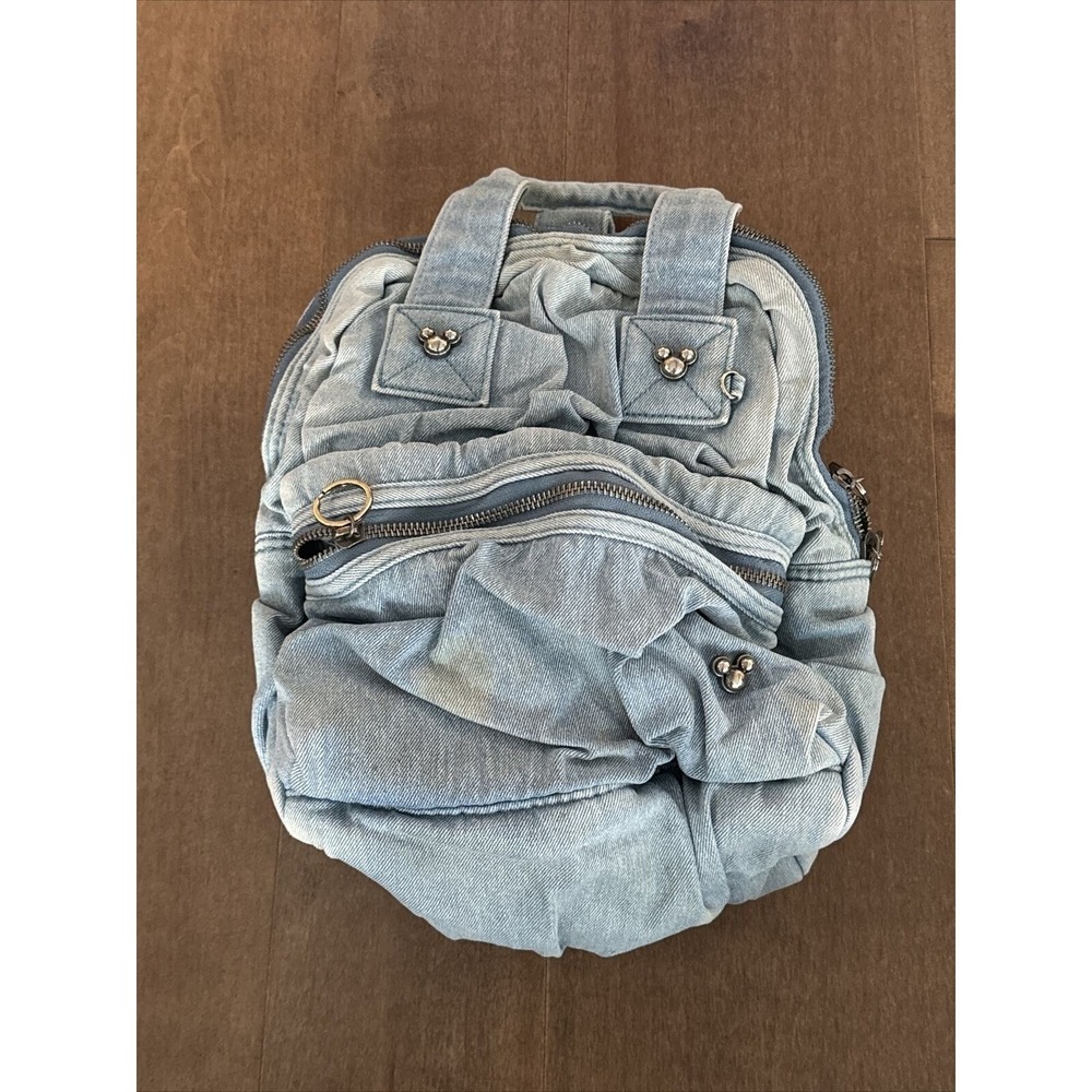 Disney Parks Mickey Mouse Icon Flair Mini Denim Backpack 11"
